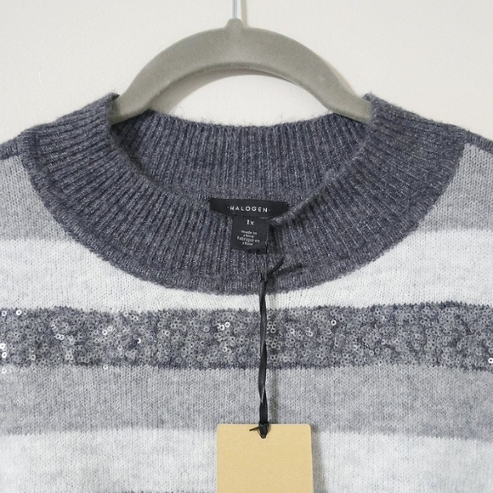 HALOGEN Nordstrom Nwt Cozy Stripe Knit Pullover Sweater, Sequin Details, 1X - Picture 4 of 14